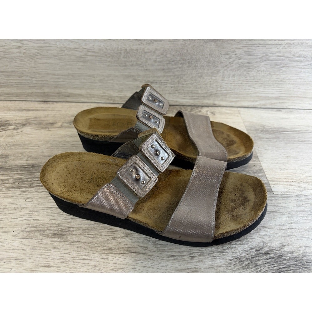 Naot Ashley Sandals‎ Womens Size 6 EU 37 Wedge Slide Metal Leather Embellished